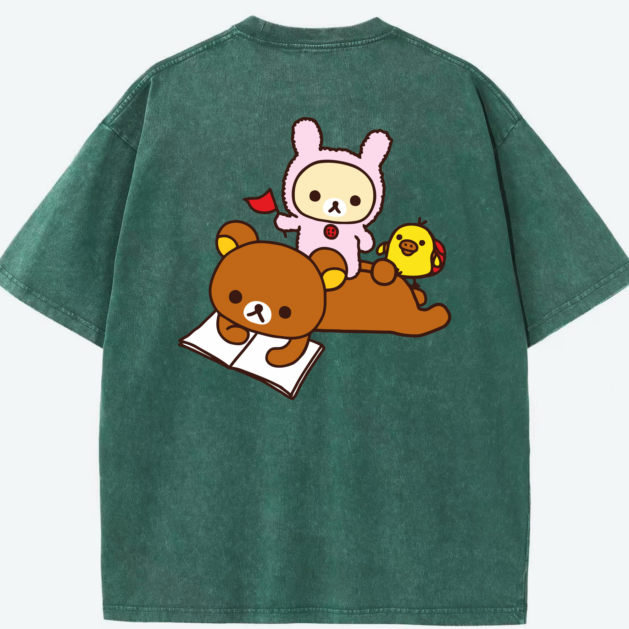 （画像用） リラックマ リラックマ キイロイトリ Rilakkuma Korilakkuma Kiiroitori 綿100% ヴィンテージ風 半袖Tシャツ（背面プリント）